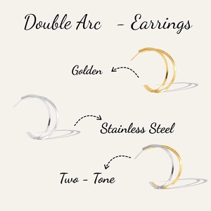 Détail des boucles d'oreilles en C à double arc en finitions or, argent et bicolore