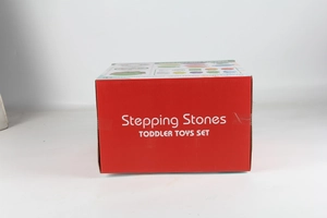 Stepping Stones balansspeelset voor peuters in een rode golfkartonnen verpakking