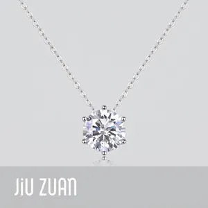 Elegant 925 Sterling Silver Moissanite Pendant Necklace For Women Six Prong Round Cut Sparkling Diamond Choker Clavicle Chain Jewelry Gift