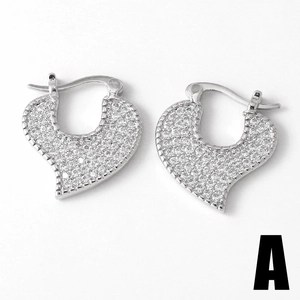 Sparkling silver heart-shaped earrings with full cubic zirconia in a 18k gold-plated setting