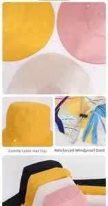 Detail view of cotton sun hat with comfortable crown and adjustable windproof rope