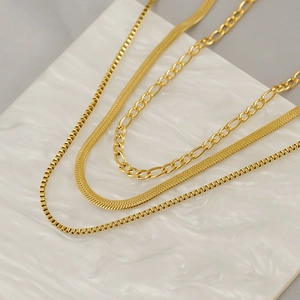 Three-layer 18K gold plated titanium steel chain set including box and snake styles