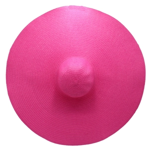 Minimalist large brim rose pink straw hat for sun protection and summer vacations