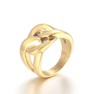Golden titanium steel chain ring for men with polished finish and 316L engraving