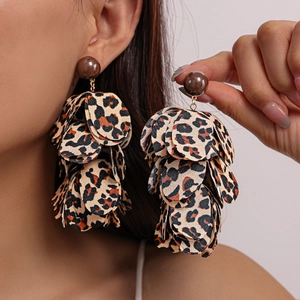 Leopard Print Chiffon Petal Drop Earrings With 925 Sterling Silver Earring Post Retro Bohemian Style For Women