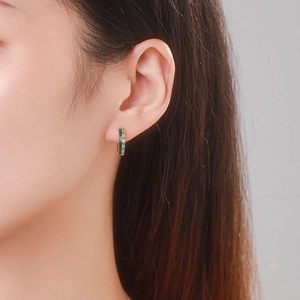 S925 sterling silver huggie earrings with green enamel and colorful zircon accents