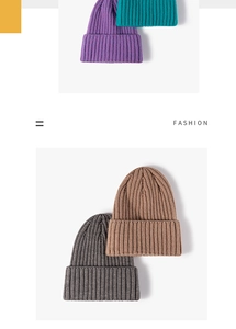 Detailed ribbed texture of knitted beanies in purple, cyan, brown, and dark gray tones