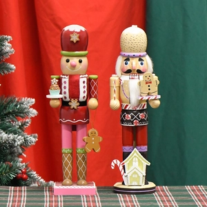 Christmas Nutcracker Wooden Soldier Puppet Ornament Hand Painted Gingerbread Theme Traditional Holiday Desktop Decor