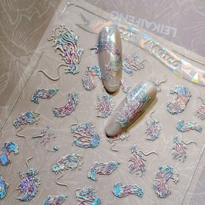 Holographic dragon nail stickers with 3D traditional cloud patterns for dragon year