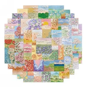 Artistic oil painting style stickers set featuring nature landscapes and floral clouds