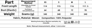 Size chart showing chest and length measurements for tiered chiffon vacation dress