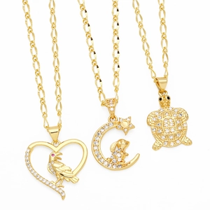Collana con Pendente Cuore Uccello Tartaruga Coniglio Luna Carino Zirconia Intarsiata Rame Placcato Oro per Donna Gioielli Regalo