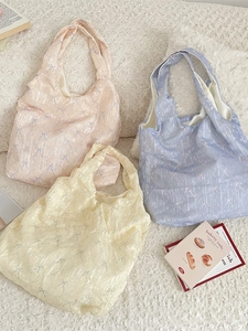 Sac À Épaule Fourre-Tout Femmes Texture Maille Fée Grand Nœud Dentelle Douce Fraîche Esthétique Sac À Main Été Décontracté