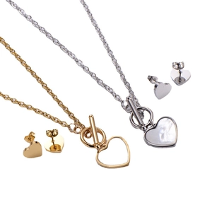 Fashion heart pendant jewelry set with toggle clasp necklaces and matching earrings