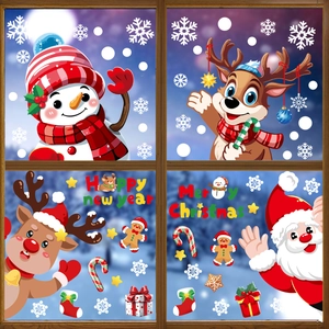 Christmas window stickers with Santa, Reindeer, and Snowman for festive glass decoration