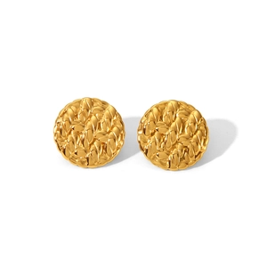 Unregelmäßige runde Ohrstecker mit goldener Hammerschlag-Textur aus Edelstahl