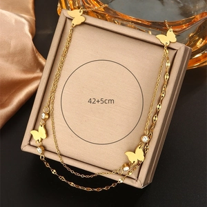Detail view of 18K gold plated butterfly necklace with 42+5cm length display