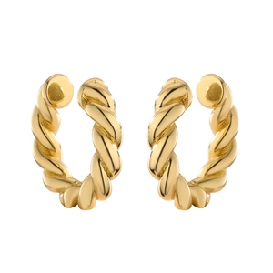 Polished gold twisted rope hoop earrings with minimalist spiral design for women