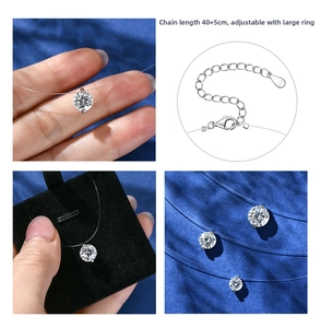 Detail of S925 silver teardrop necklace with 40+5cm transparent invisible chain
