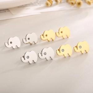 Cute Elephant Stud Earrings Stainless Steel Polished Minimalist Animal Shape Jewelry For Women Men With Zirconia Eye