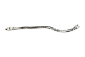 Detail of silver dual-row stainless steel curb chain with secure folding clasp for men