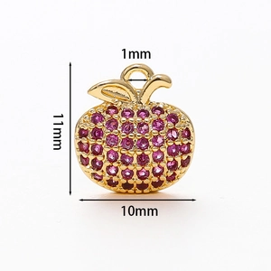Detailed view of apple-shaped 18k gold plated pendant with micro-set purple zircon stones