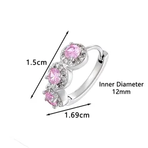 Silver earring with pink zircons and size details of 1.5cm height and 1.69cm width