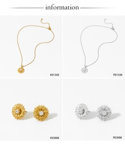 Detailansicht der Schmucksets mit Sonnenblumen-Anhängern in Gold und Silber mit Zirkonia