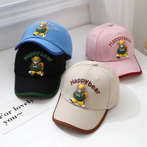 Cappello Da Baseball Per Bambini Misto Cotone Ricamo Happybear Toppa Orso Cartone Animato Cappello Sole Regolabile