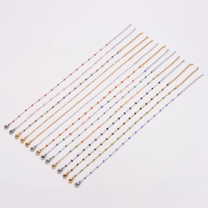 Collection of colorful enamel bead anklets in 18k gold plated 304 stainless steel