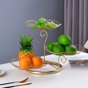 Tiered Iron Fruit Basket Metal Leaf Hollow Serving Stand For Home Living Room Tabletop Decor Modern Nordic Style