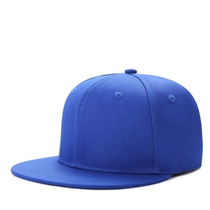 Classic blue flat brim hip-hop baseball cap in a durable twill fabric shown from a 45-degree angle