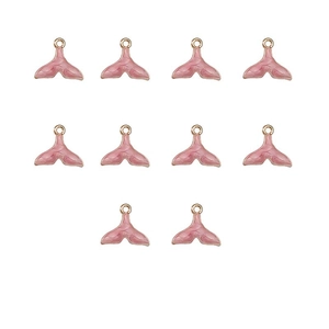 Detailliertes Set mit zehn rosa Emaille Meerjungfrauenschwanz Anhängern für DIY Schmuckdesign
