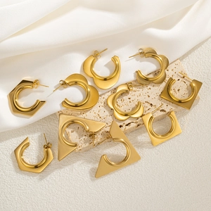 Modern 18K gold plated geometric earrings set with hexagon, heart and triangle shapes