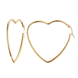 Minimalist large gold hollow heart-shaped hoop earrings with a metallic finish for women