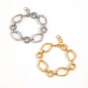 18k gold plated stainless steel chunky chain bracelets with geometric circle link design