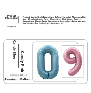 Detail view of 40-inch candy blue and pink foil balloons for birthday party decoration