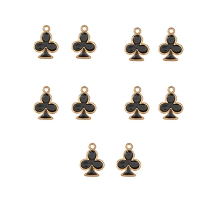 Set of 10 black clover pendant charms with gold metal frame for jewelry making