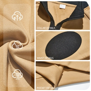 Women's casual khaki quarter-zip sweatshirt with fleece lining and ribbed texture detail
