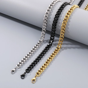 Men's titanium steel Cuban link necklaces in silver, gold, and matte black finishes