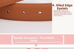 Macro detail of brown leather belt showing stitched holes and fine texture on oil edge