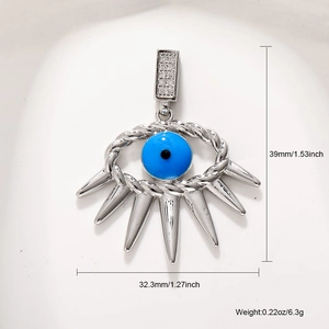 Detailed size chart of copper gold plated evil eye pendant with 39mm height and 32.3mm width