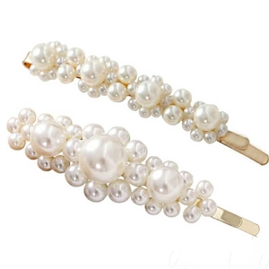 Baroque style gold hair clips with white pearls arranged in elegant flower shapes