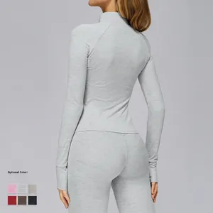 Women's grey marl slim fit sports jacket and leggings set for running and gym workouts
