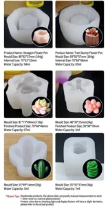 Detailed size specifications for various succulent and flower silicone candle molds