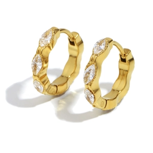 Elegant 18K gold plated stainless steel hoop earrings with marquise zircon stones