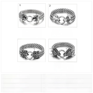Detailed view of heavy stainless steel dragon head bracelets in punk style for men