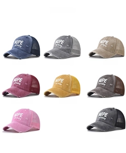 Detailed color display of vintage cotton mesh baseball caps with NOPE embroidery