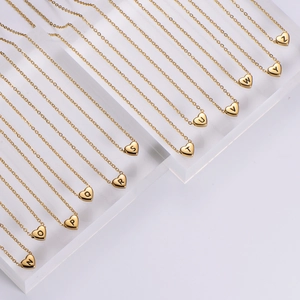 Elegant 18k gold plated heart necklace with engraved letters A to Z on dainty chains