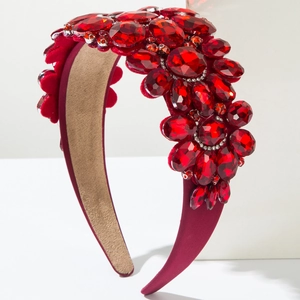 Baroque wide headband with sparkling red crystals and diamonds for elegant parties
